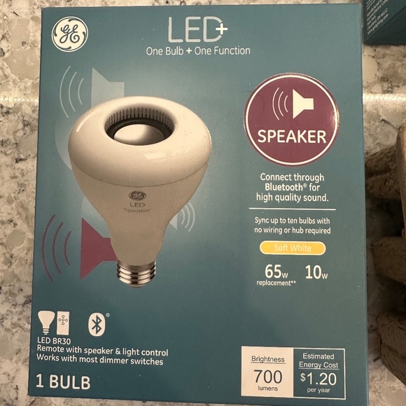 New Set of 2 GE Speaker Bluetooth Light Bulbs 65 watt soft white - Picture 1 of 8